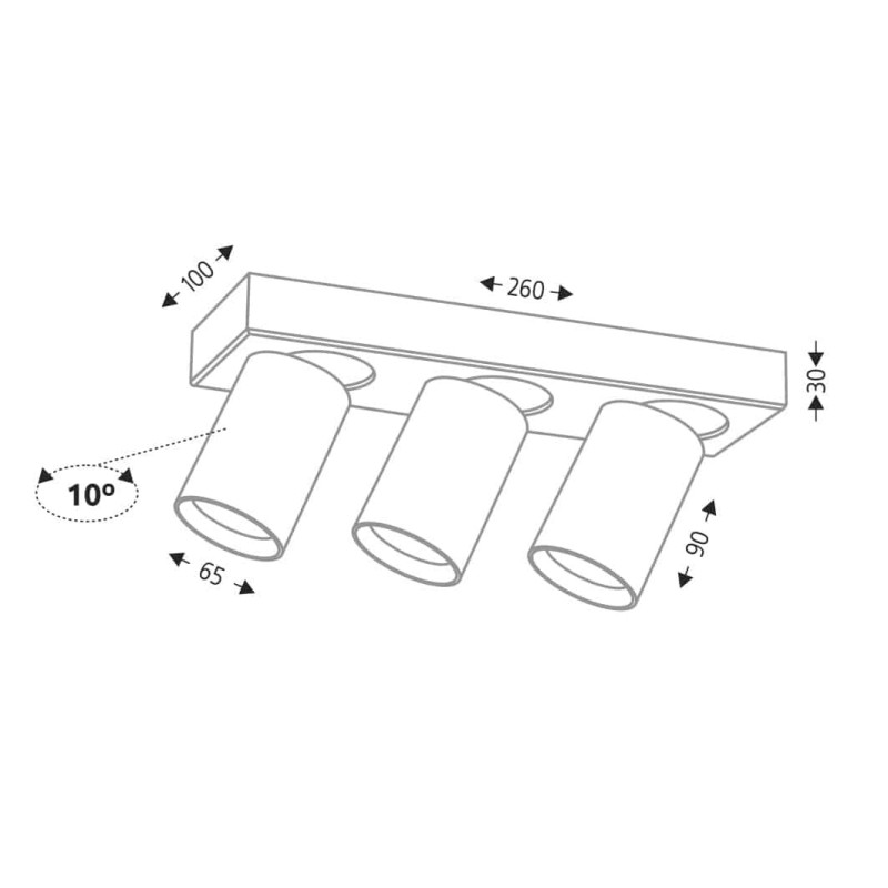 Downlight apparent TARUMI 3xGU10 - noir 