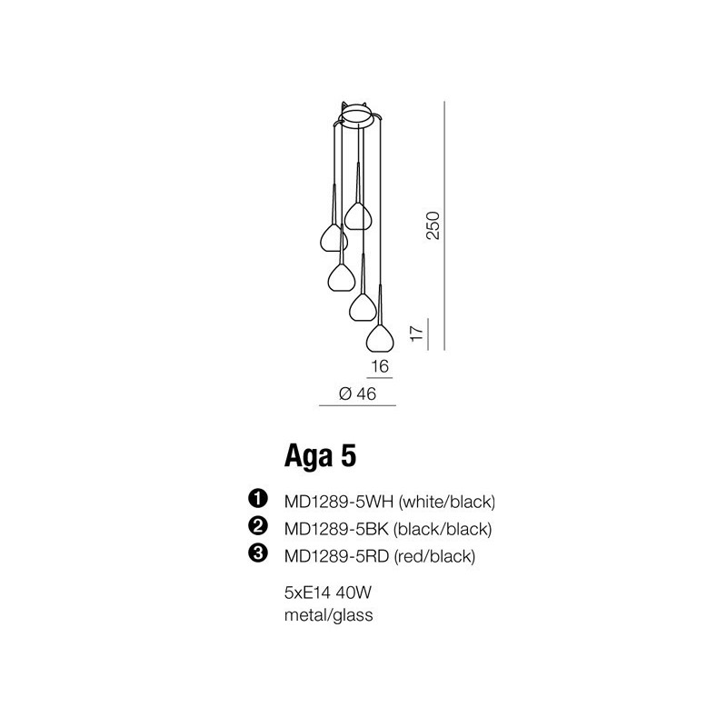 Suspension design AGA 5 5xE14 - blanc