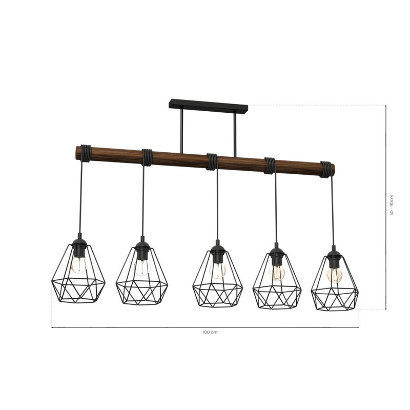 Luminaire Industriel Suspension ACERO 5xE27 - noir / marron