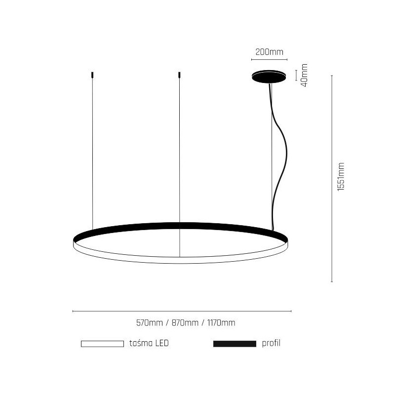 Luminaire Design suspendue AGARI anneau extérieur LED 76W 3000K CRI90 - noir