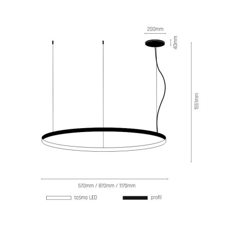 Luminaire Design suspendue AGARI anneau extérieur LED 76W 3000K CRI90 - noir