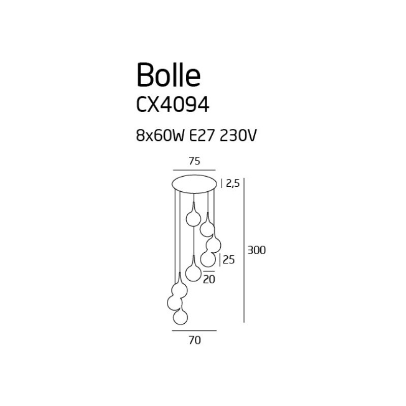 Suspension luminaire design BOLLE 8xE27 - blanc