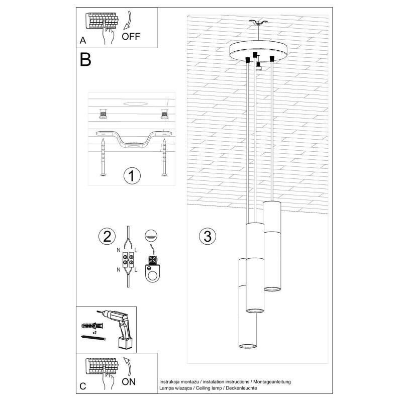 Suspension luminaire design BORGIO 3xGU10 - noir / gris