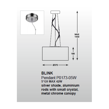Lampe en suspension abat jour Design BLINK 5xG9 argent