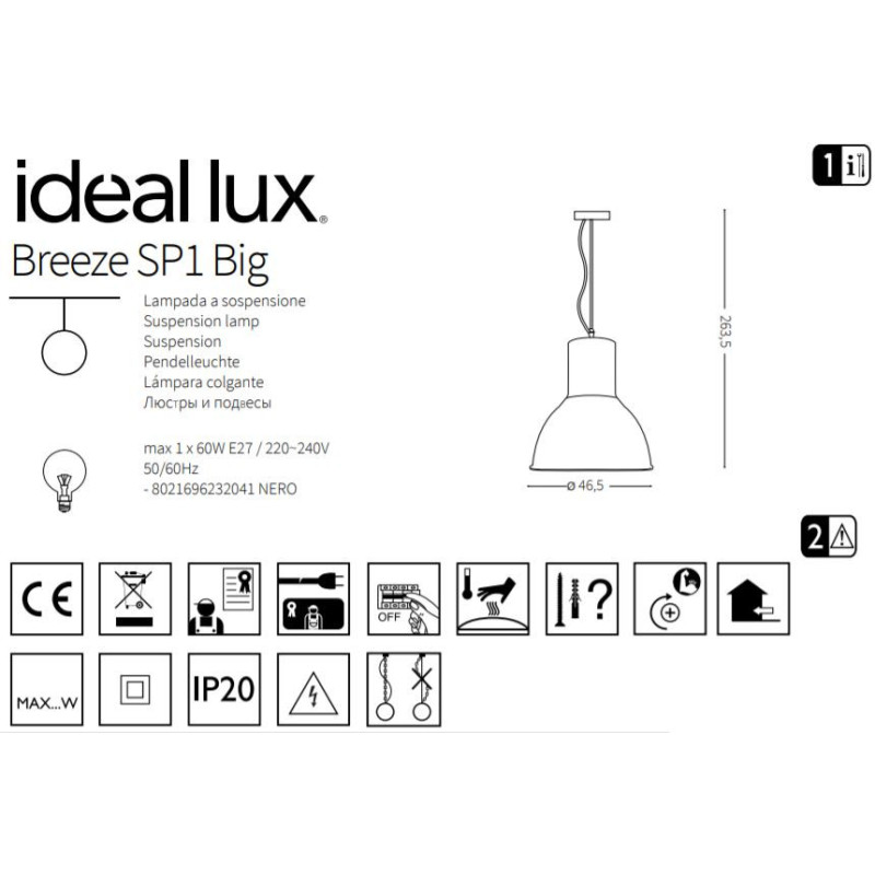 Suspension industrielle Design BREEZE SP1 BIG E27 - noir