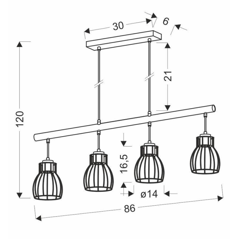 Luminaire Industriel Suspension BERNITA 4xE27 - noir