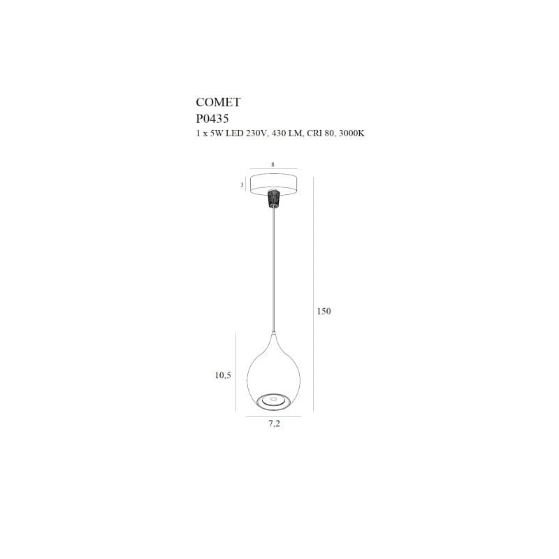 Lampe Design suspendue COMET DROP LED 5W 3000K - noir