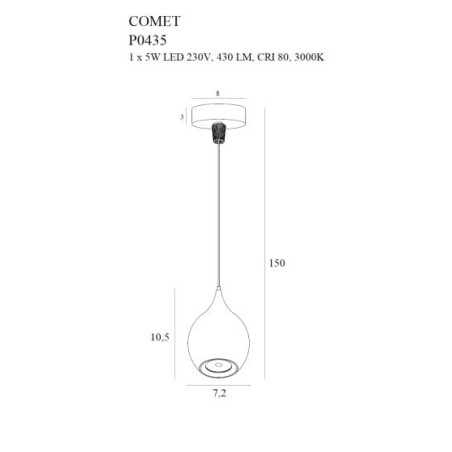 Lampe Design suspendue COMET DROP LED 5W 3000K - noir