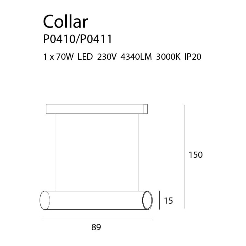 Lampe Design suspendue COLLAR LED 70W 3000K - or