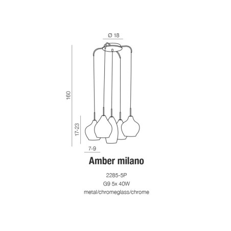 Lampe Suspendue design AMBER MILANO 5 5xG9 - chrome