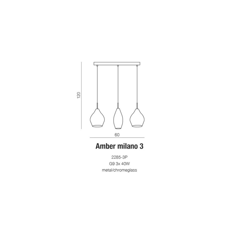 Suspension luminaire design AMBRE MILANO 3 3xG9 - transparent