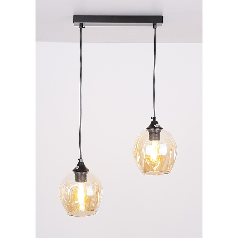 Suspension design ASPA 2xE27 - noir / ambre