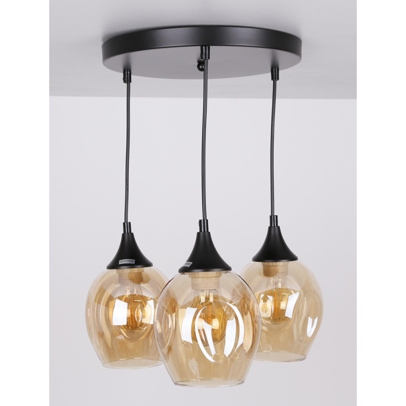 Lampe Suspendue design ASPA RO 3xE27 - noir / ambre