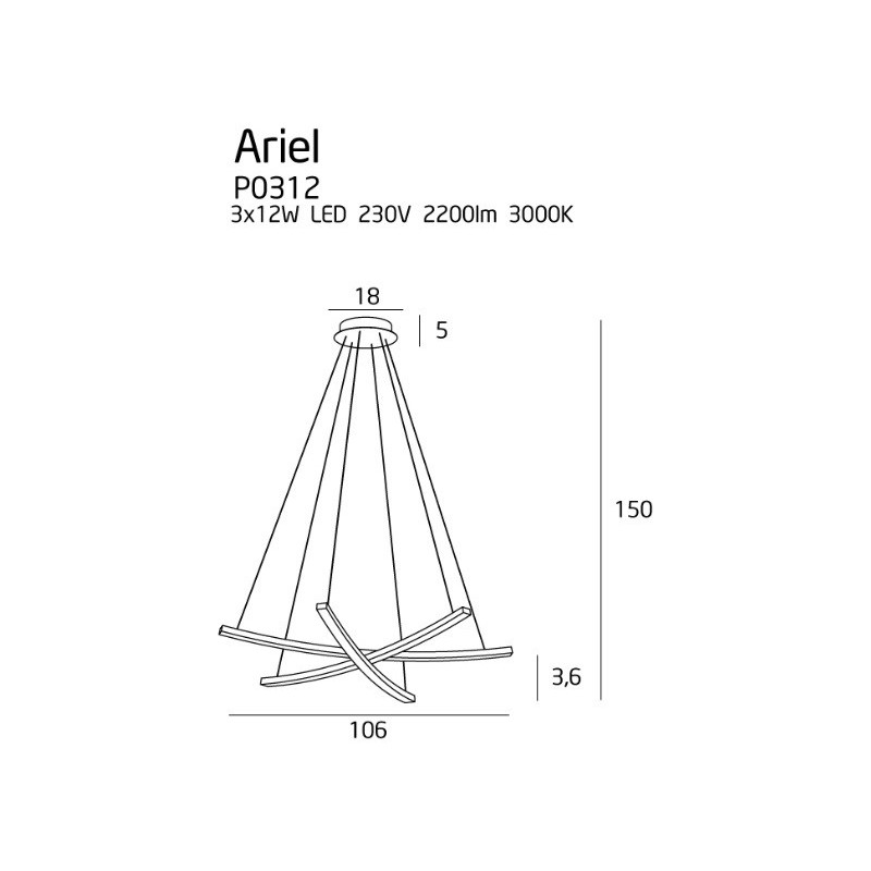 Luminaire Design suspendue ARIEL LED 3x12W 3000K - cuivre