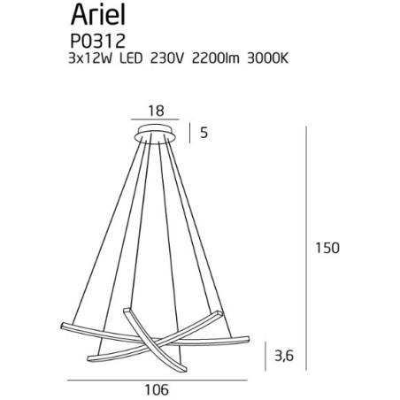 Luminaire Design suspendue ARIEL LED 3x12W 3000K - cuivre