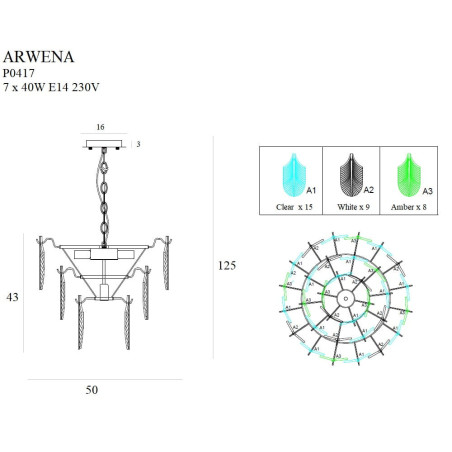 Lampe suspendue ARWENA 7xE14 - or Cristal