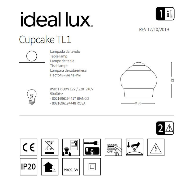 Lampe à poser CUPCAKE TL1 BIG E27 - blanc 