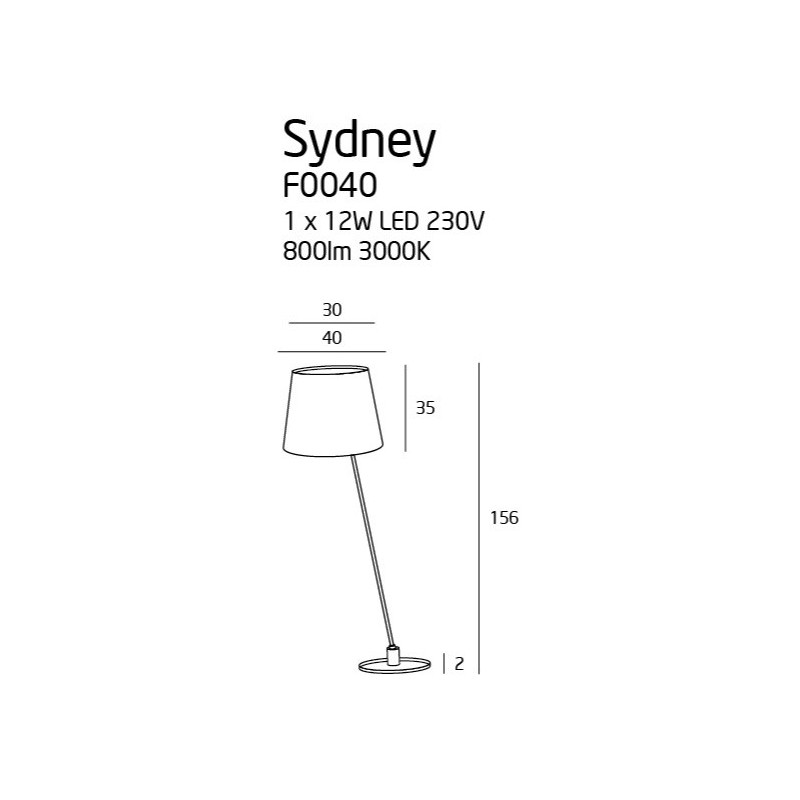 Lampadaire SYDNEY LED 12W 3000K - or 