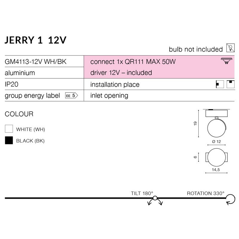 Applique et plafonnier JERRY 1 QR111 50W 12V blanc 