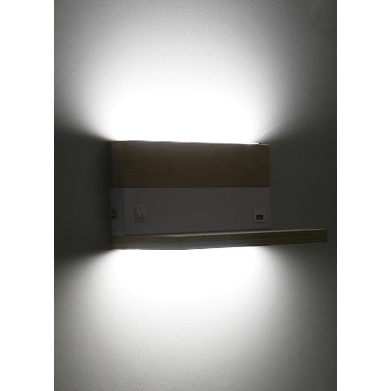 Applique avec étagère ANET up / down LED 4W 4000K USB - blanc / bois 