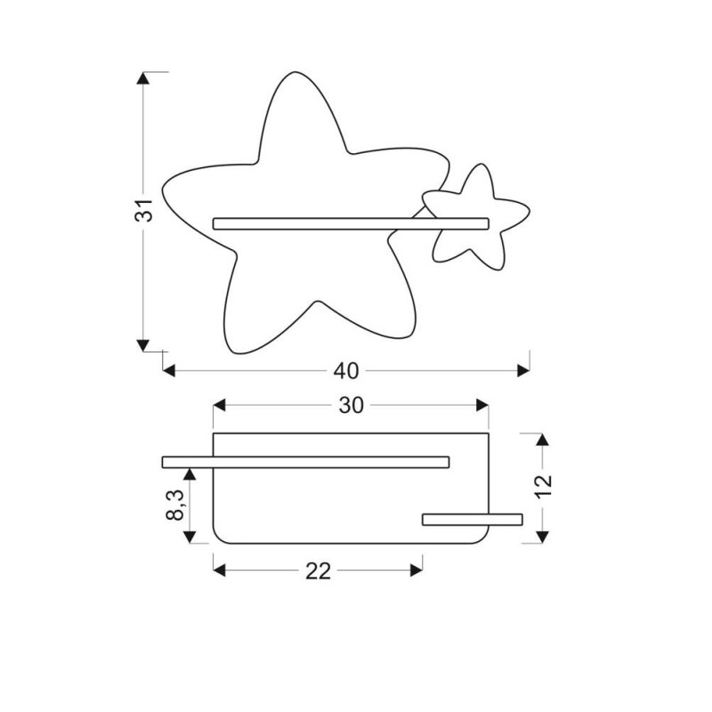 Applique avec étagère KIDS STAR LED câble 5W 4000K - jaune 