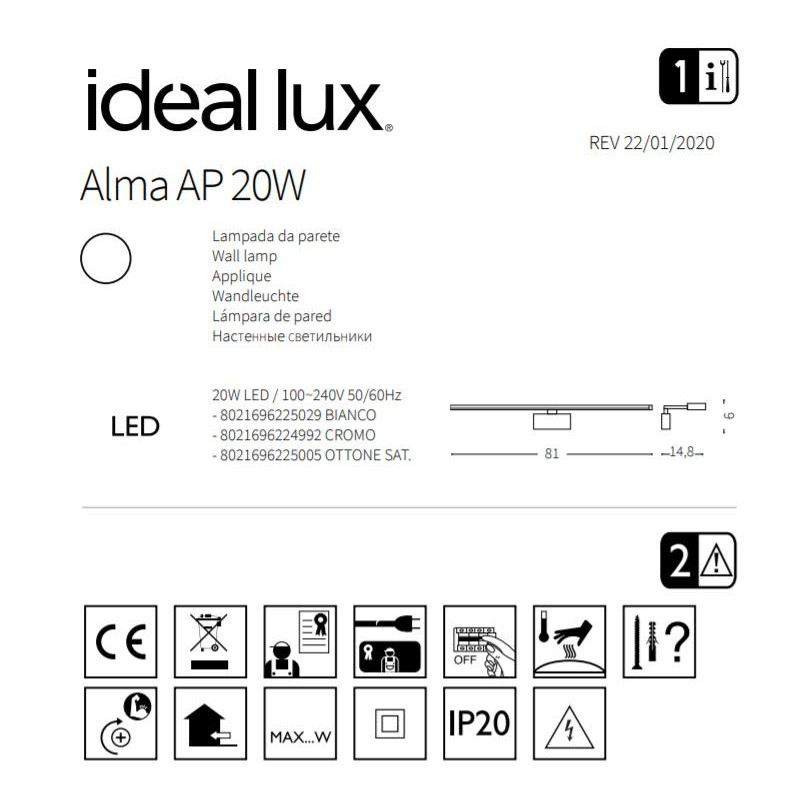 Applique ALMA AP LED 20W 3000K - chrome 