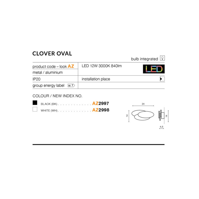 Applique CLOVER Ovale LED 12W noir 