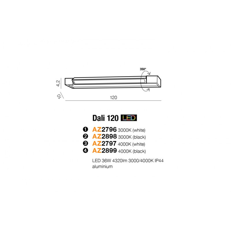 Applique DALI 120 LED 36W 4320lm 4000K IP44 blanc 