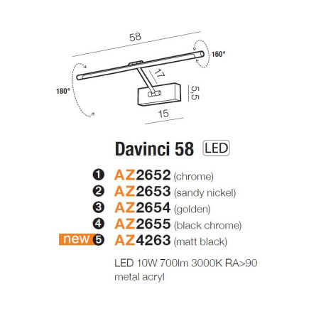 Applique DAVINCI 58 LED 10W 3000K - or 