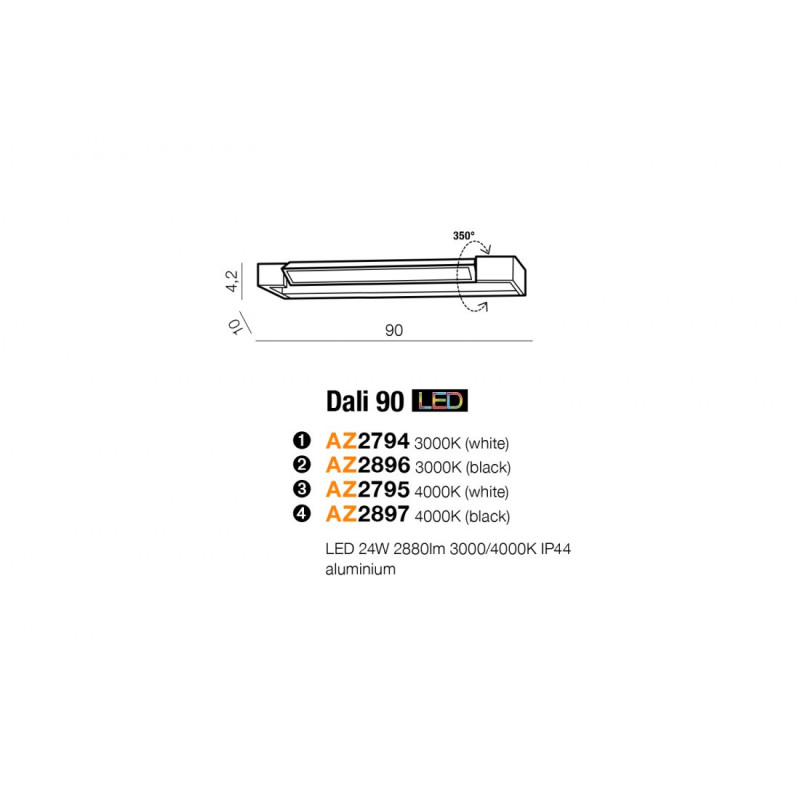 Applique DALI 90 LED 24W 2880lm 3000K IP44 blanc 