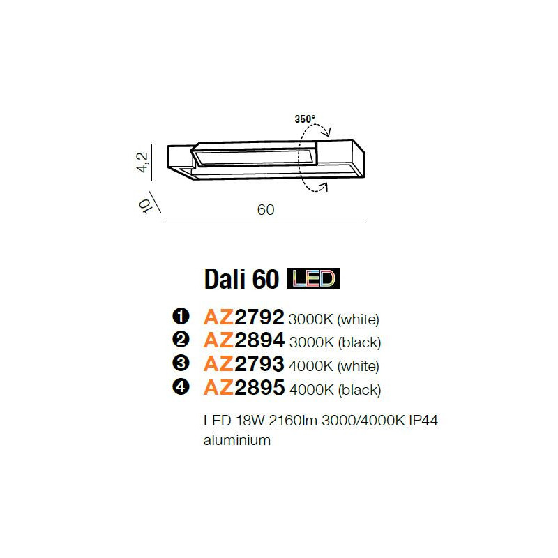 Applique DALI 60 LED 18W 4000K IP44 - noir 