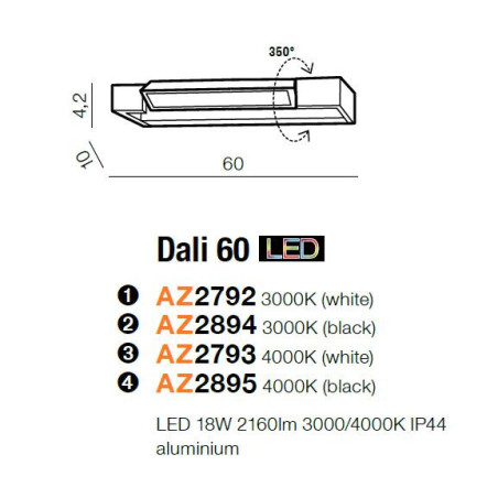 Applique DALI 60 LED 18W 3000K IP44 - blanc 