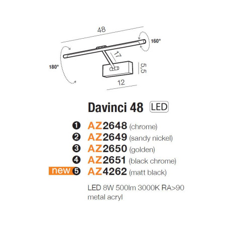 Applique DAVINCI 48 LED 8W 3000K - chrome noir 
