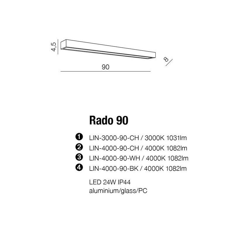 Applique RADO 90 LED 24W 4000K IP44 chromé 