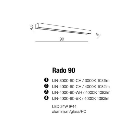 Applique RADO 90 LED 24W 4000K IP44 chromé 
