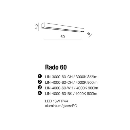 Applique RADO 60 LED 18W 3000K IP44 chromé 