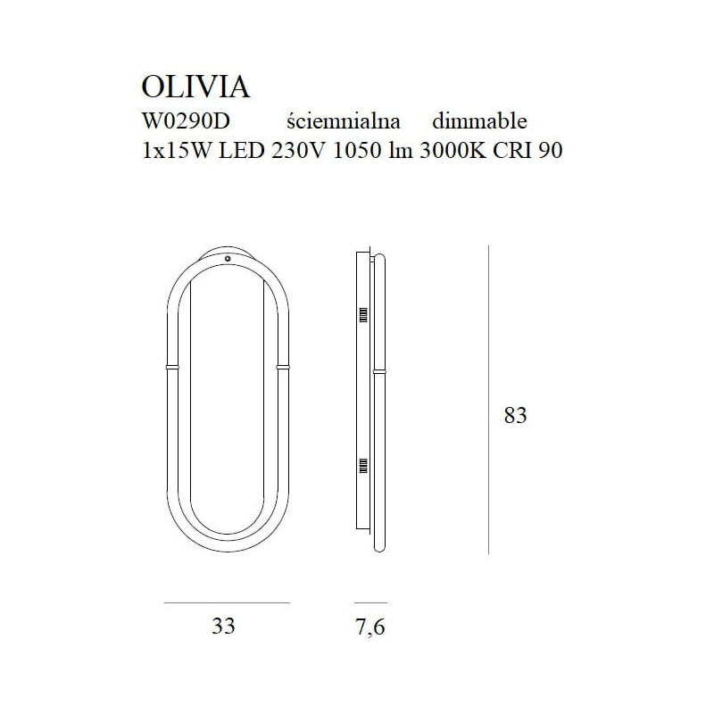 Applique OLIVIA LED 15W 3000K DIM - or 