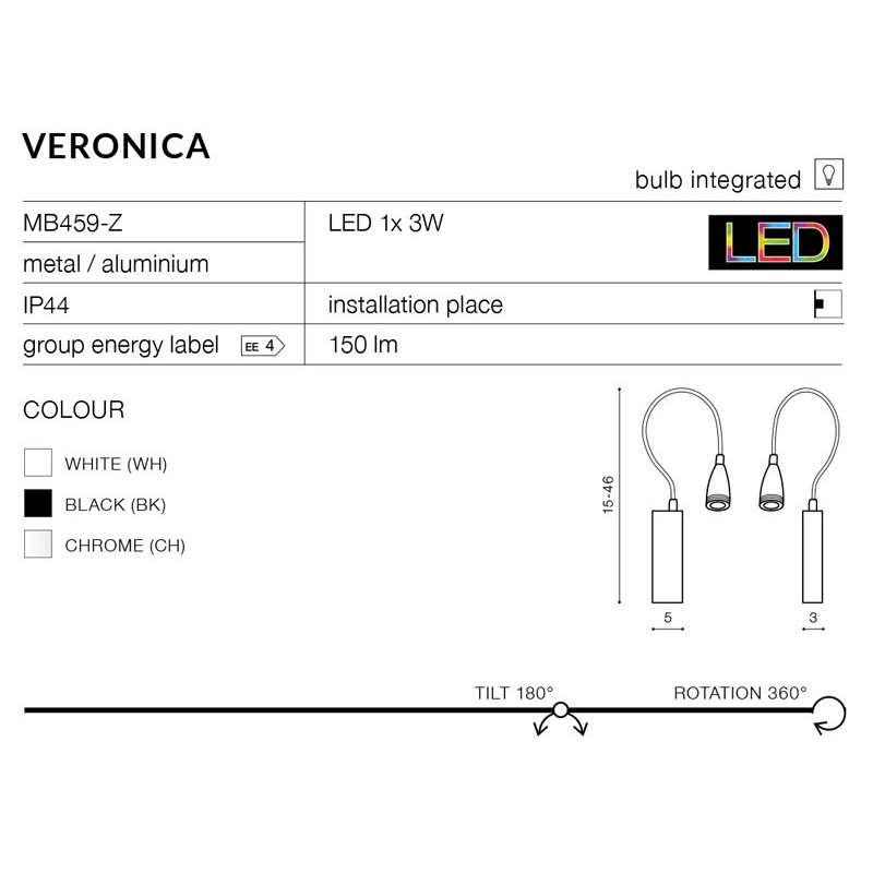 Applique VERONICA LED 3W chromé 