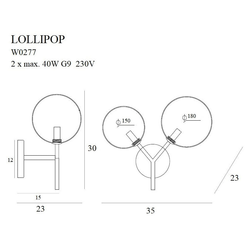 Applique LOLLIPOP 2xG9 - noir 