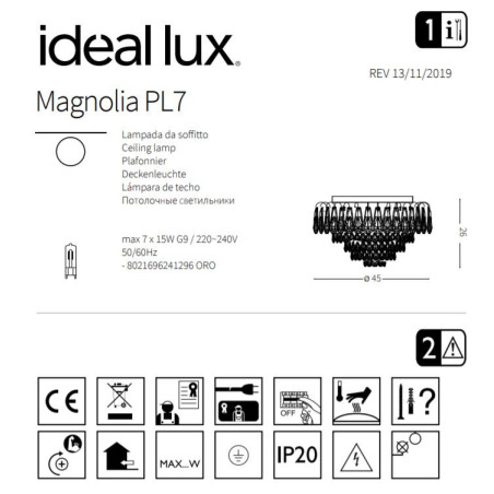 Plafonnier MAGNOLIA PL7 7xG9 - or / cristal 