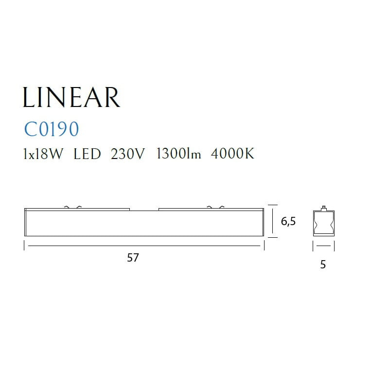 Plafonnier LINEAR LED 18W 4000K - noir 