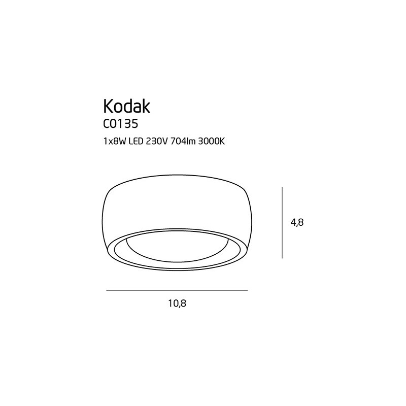 Plafonnier KODAK II LED 8W 3000K - blanc 