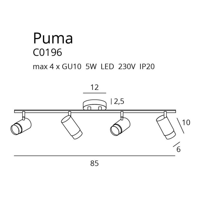 Plafonnier PUMA 4xGU10 - noir / or 