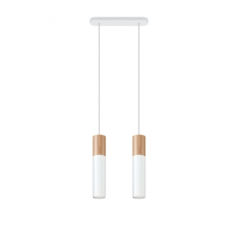 Suspension luminaire design PABLO 2 GU10 - blanc / bois