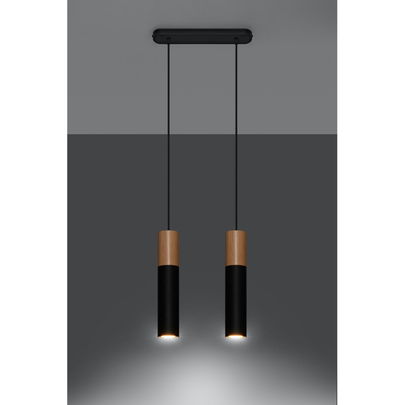 Suspension luminaire design PABLO 2 GU10 - noir / bois