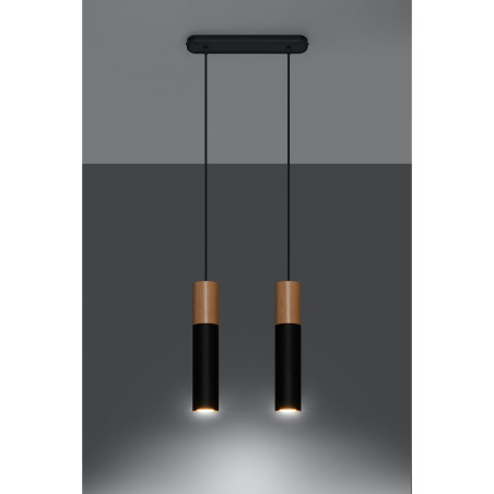Suspension luminaire design PABLO 2 GU10 - noir / bois