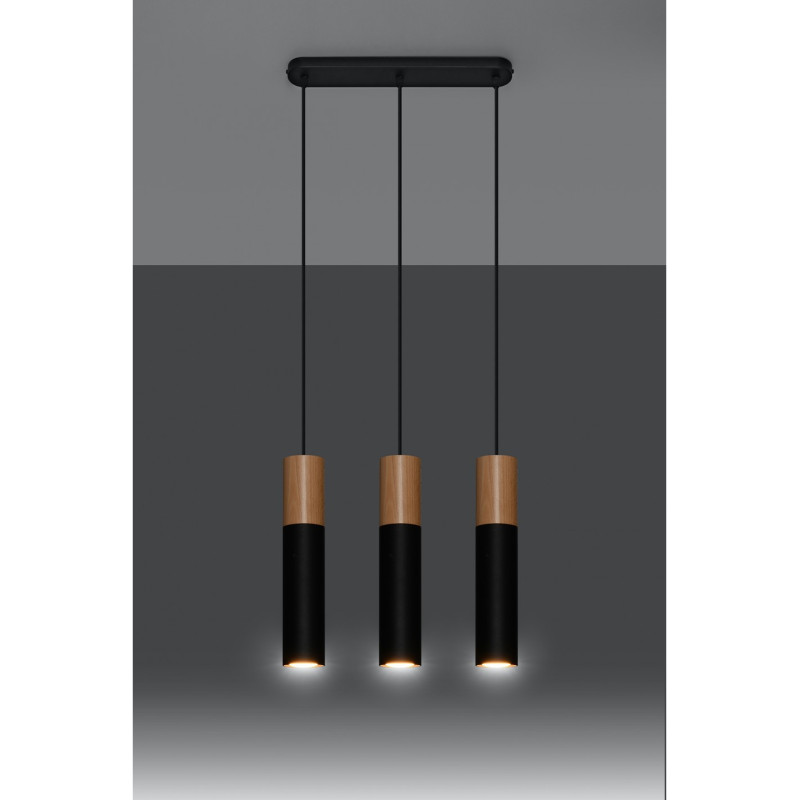 Suspension luminaire PABLO 3 GU10 - noir / bois