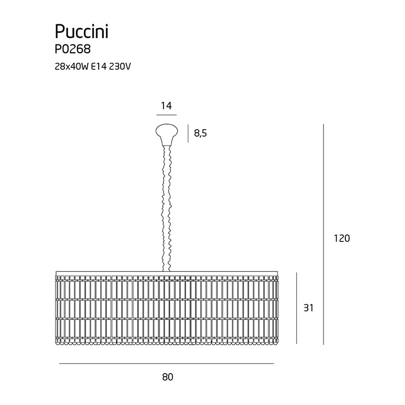 Suspension PUCCINI 28xE14 - chrome / transparent Cristal