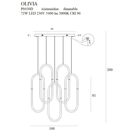 Suspension Design OLIVIA LED 72W 3000K DIM - or