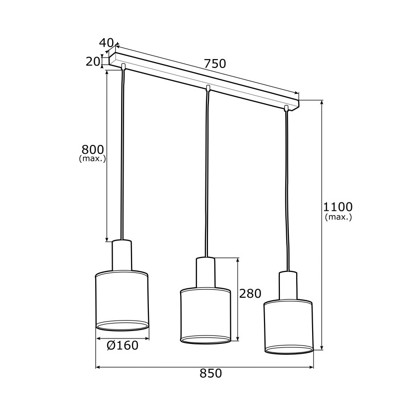 Suspension luminaire design HERMAN 3xE27 - noir / or